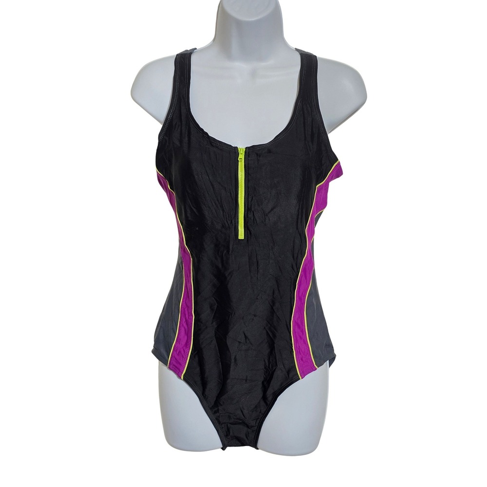 Black Zip Crisscross One Piece Swimsuit Beach Resort Vacation Everlast Sport 12